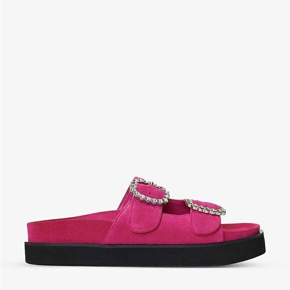 MAJE Crystal-embellished pink open-toe suede sandals NWOT - Picture 3 of 8